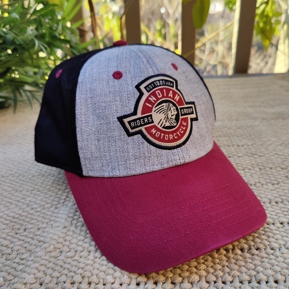 Indian Motorcycle Riders Group MEMBER HAT Mesh Back Cap Red Black Velcro Back